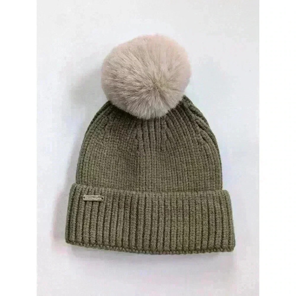 Steve Madden Beanie PomPom Hat Khaki - Picture 1 of 5
